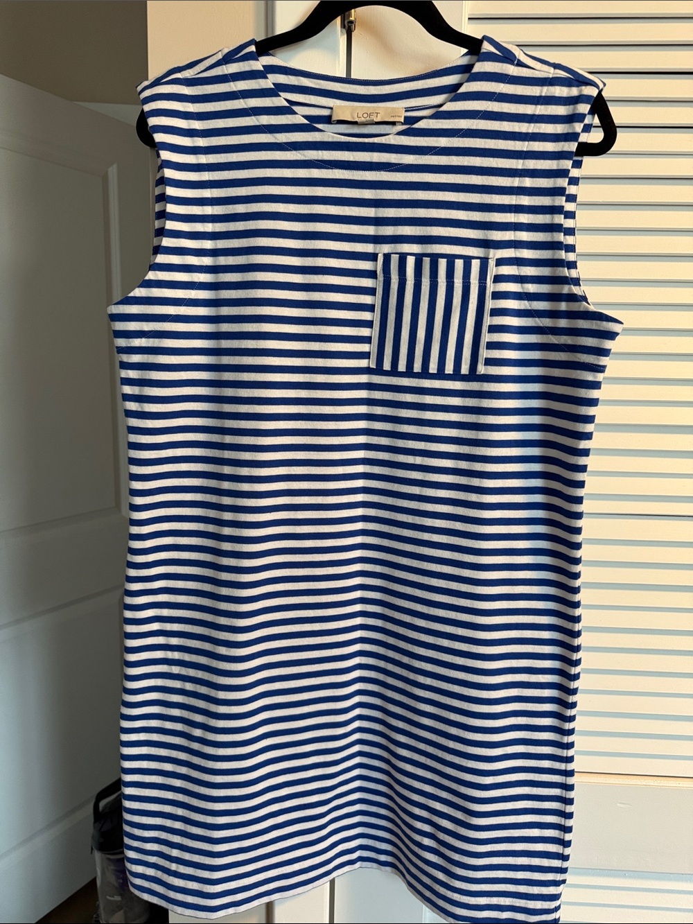 LOFT Blue and White Striped Sleeveless Shift Dress